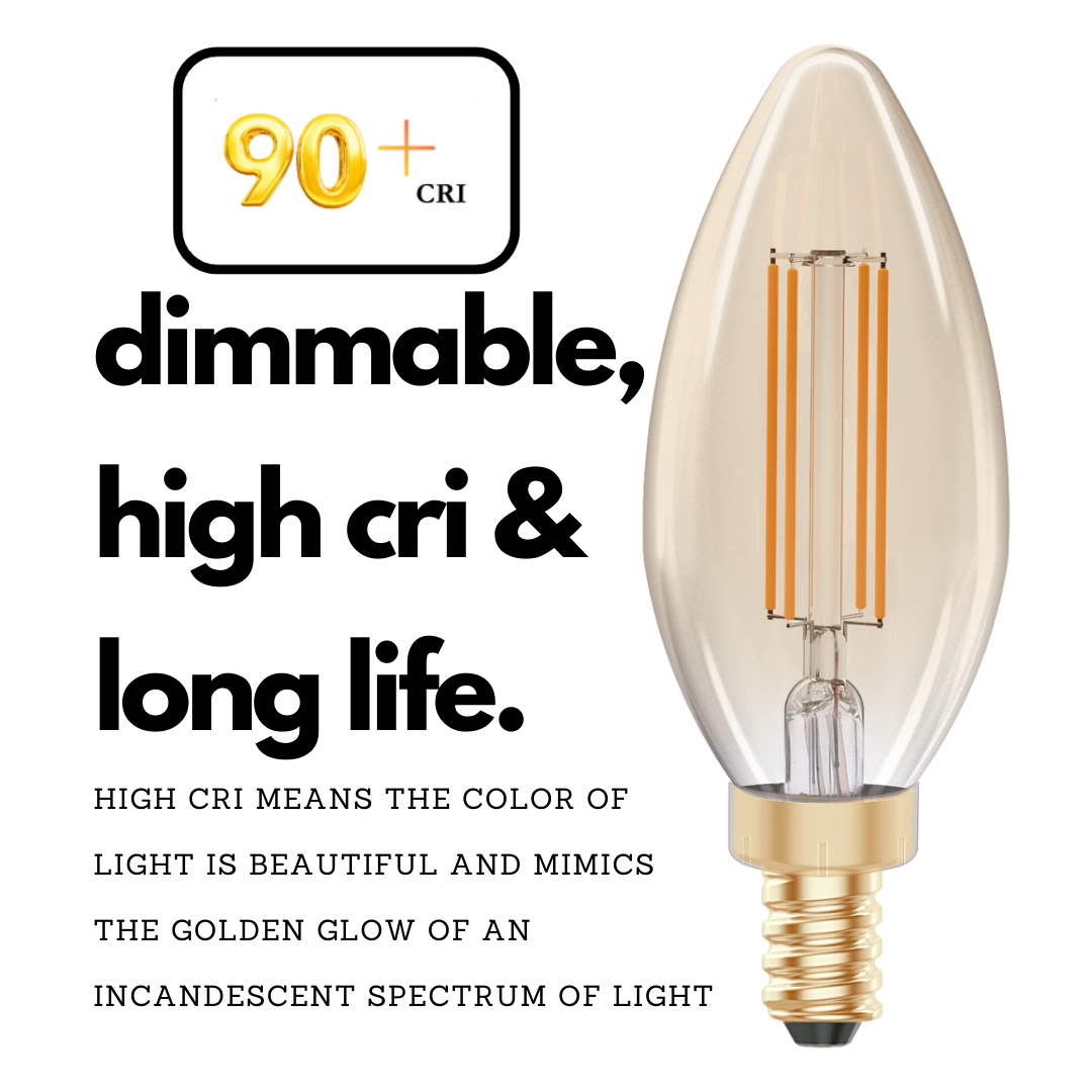 Antique style E12 LED light bulb with a amber glow illumination for Chandeliers dimmable and has a long life.