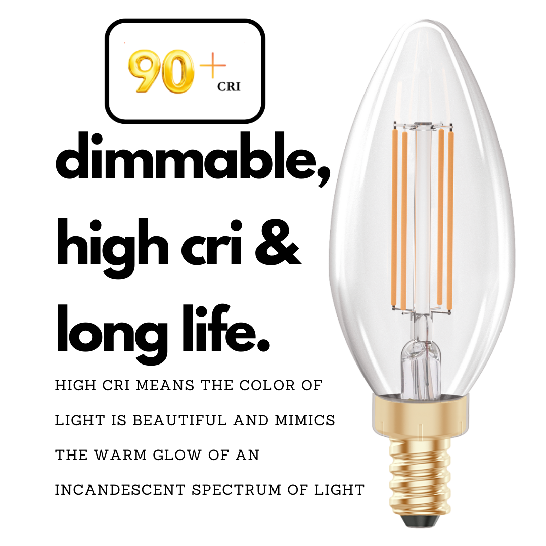 Crystal LED E12 light bulb for Chandeliers. Has a retro style and emits a incandescent sparkle. Dimmable high CRI and has a long life.
