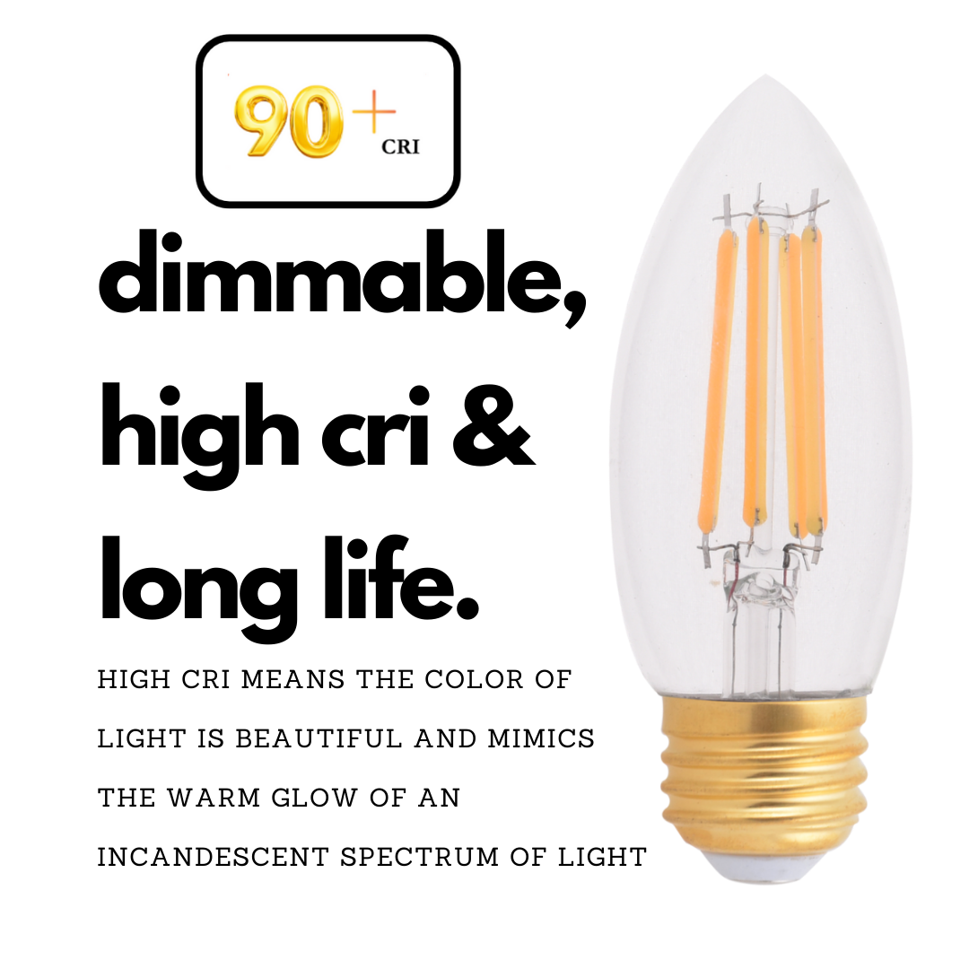E26 crystal LED light bulb made for Chandeliers. High CRI that emits a incandescent glow. Dimmable LED and has a long lasting life.