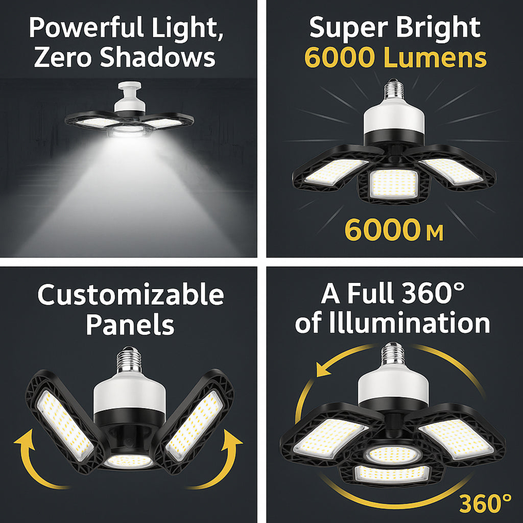 750w EQUIVALENT - 60 WATT NON-DIMMABLE LED Deformable - 84 CRI - PLATINUM PURE WHITE - 8400 LUMENS - 6000 KELVIN - ROUGH SERVICE - 50,000 HOURS & 5 YEAR