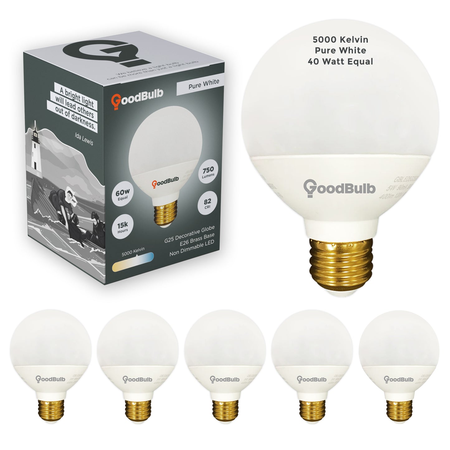 5 WATT ROUGH SERVICE LED A19 – PURE WHITE – 450 LUMENS – 5000 KELVIN – NON DIMMABLE