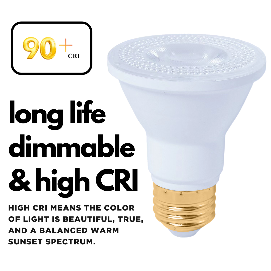 GoodBulb PAR20 LED light bulb with warm, comfortable spectrum of light. Can last 25,000 Hours and is dimmable.