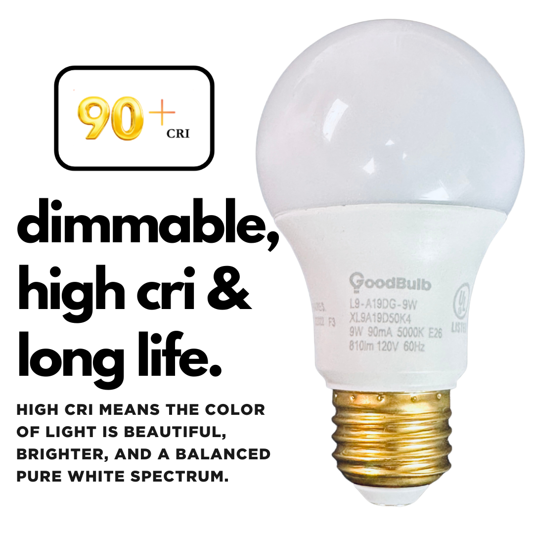 Dimmable frost A19 Light bulbs with platinum white light illumination and longer lifespan.
