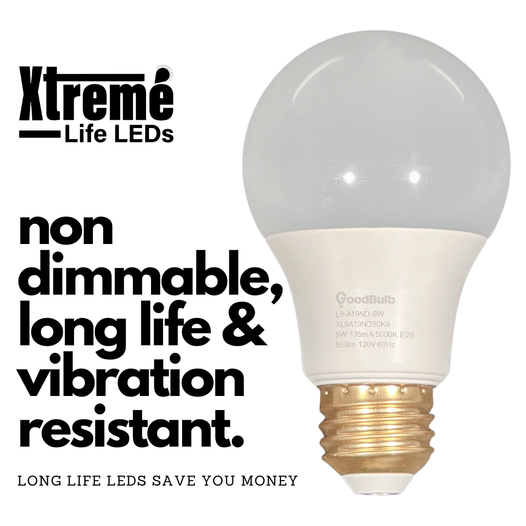 Platinum white light, 60 watt equal extreme life rough service LED A19. Long life and vibration resistant.