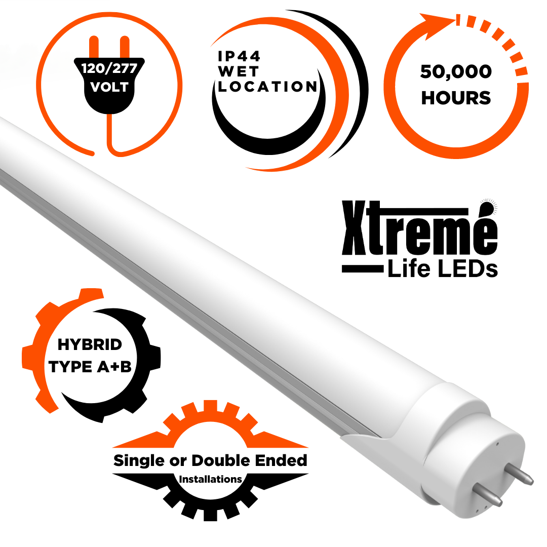 9 watt, non-dimmable LED T8 vibrant cool white illumination. Rated for 50,000 hours, and is IP44 rated.