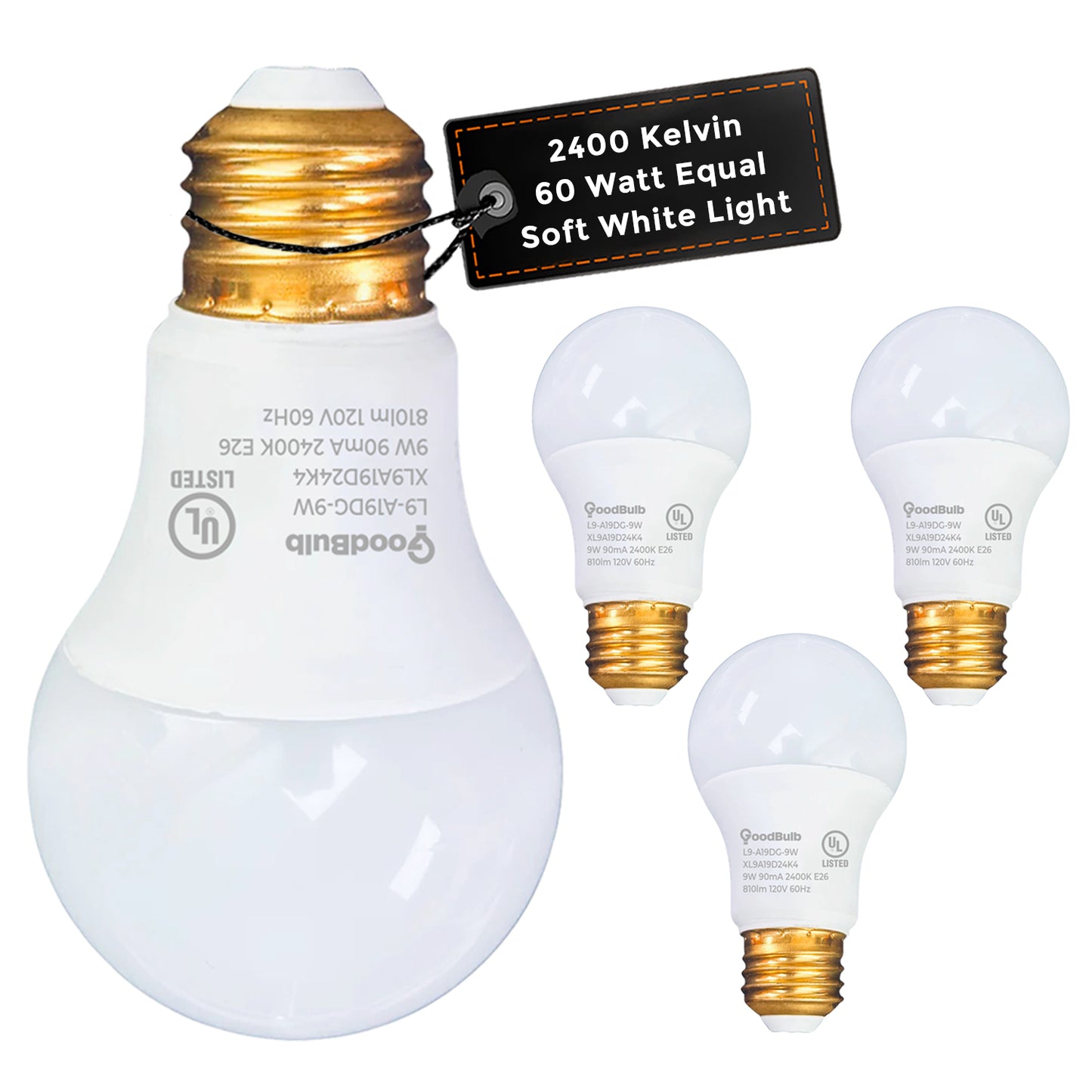 XL9A19D24K4 Warm Incandescent Glow LED Light Bulb – Energy-Efficient A19 Bulb with GU Base