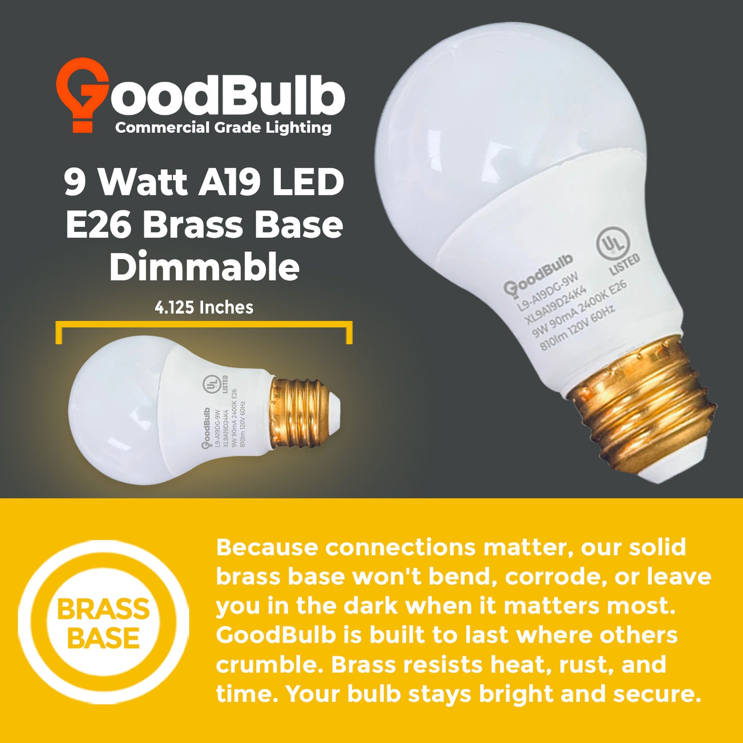 XL9A19D24K4 LED bulb dimensions – A19 size warm light bulb measurements for fixtures