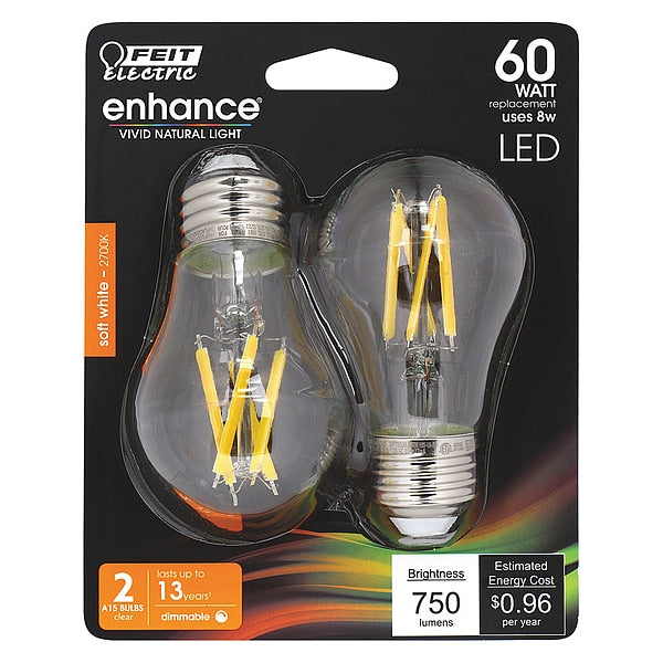 8-Watt A15 Clear LED Light Bulb – 3000K Soft White Glow – E26 Medium Base – Non-Dimmable – 120V