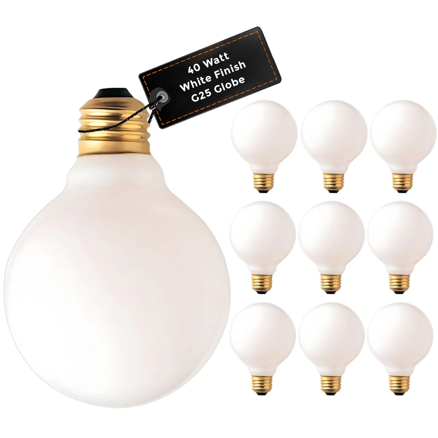 GoodBulb 40W G25 Incandescent Vanity Light Bulb | White Globe | E26 Brass Base | 280 Lumens | 120V | 5000 Hour Life | Dimmable Soft White (10-Pack)