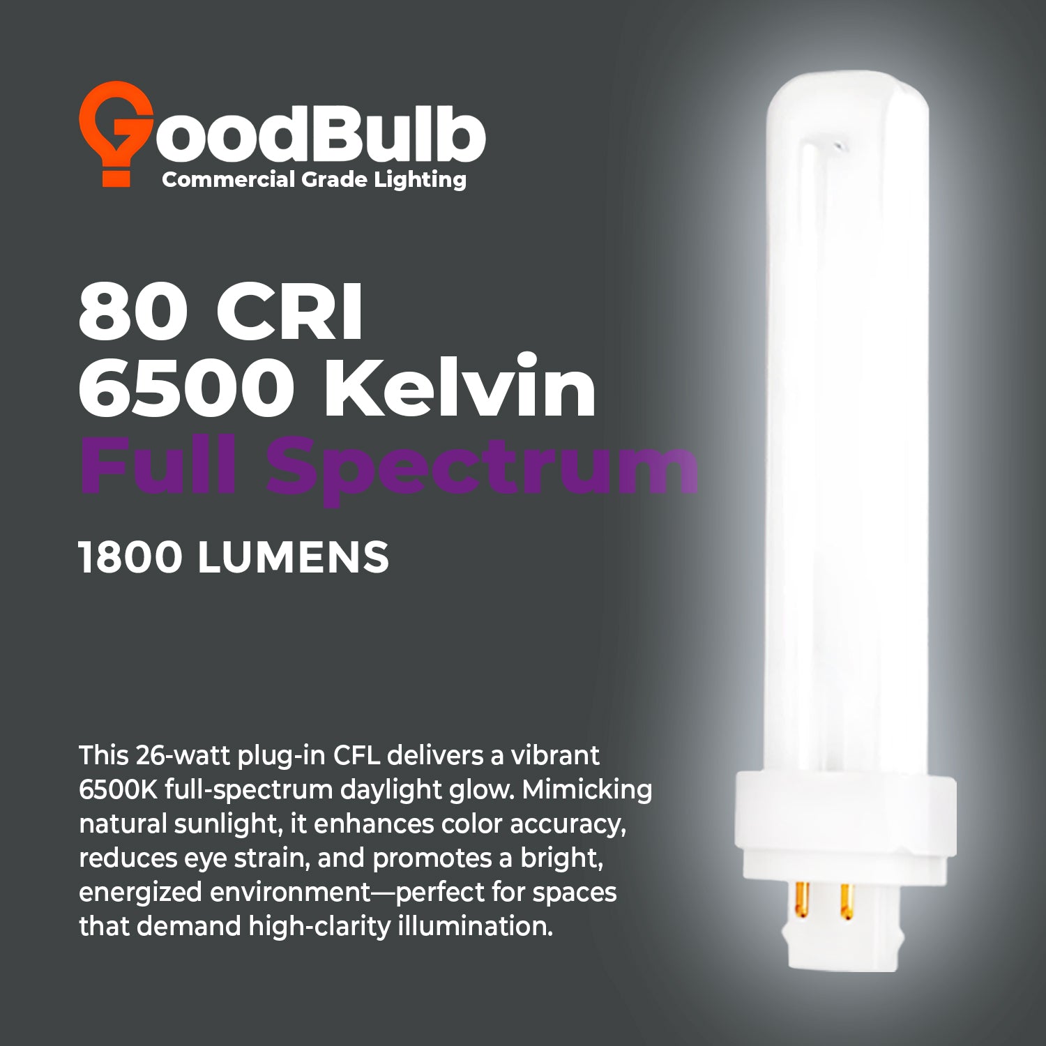 6500k grow light bulb 26 Watt CFL Light Bulbs - 6500K Full Spectrum - 4 Pin G24Q-3 - 26W 1800 Lumens