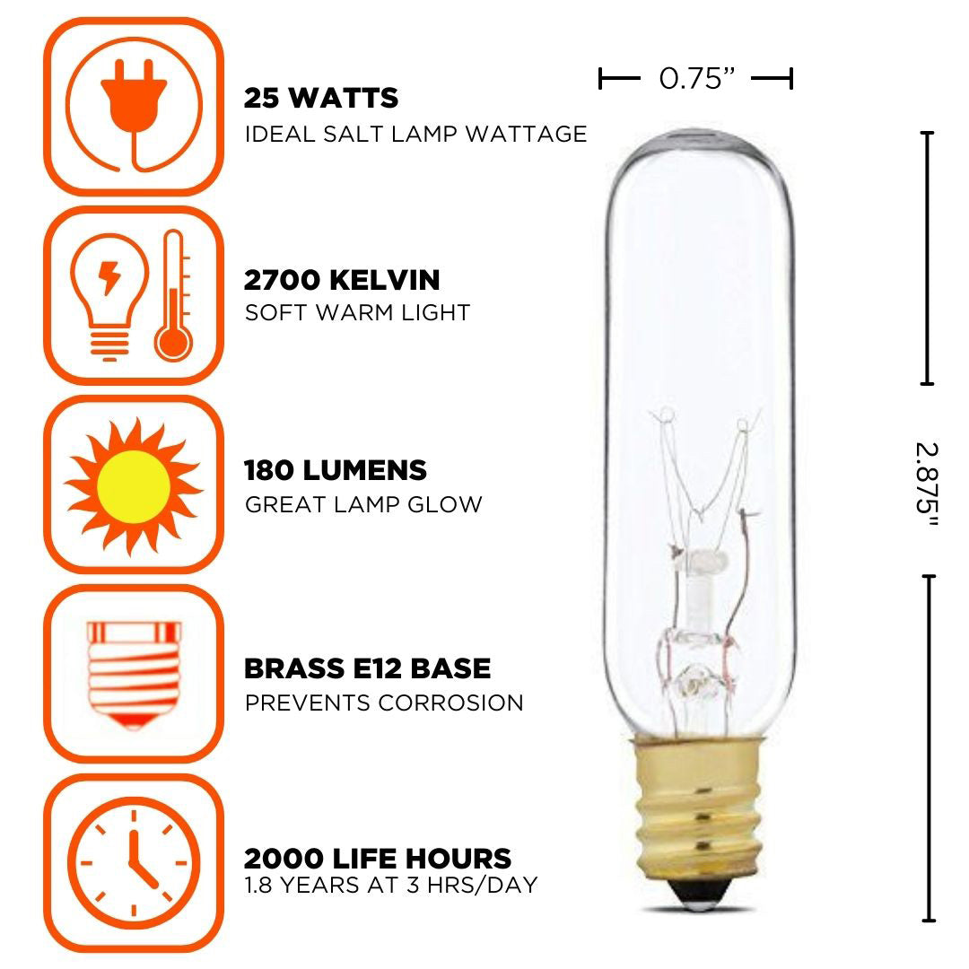 25 WATT HIMALAYAN SALT LAMP BULB - SERENE SOFT WARM LIGHT - 180 LUMENS - 2700 KELVIN - 2,000 HOURS