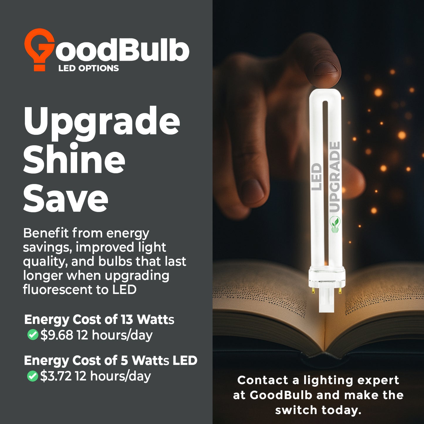 13 Watt CFL Light Bulbs - 2 Pin GX23 Base - 5000K Pure White - 13W 900 Lumens - Single Tube Compact Fluorescent Light Bulbs Plug-in