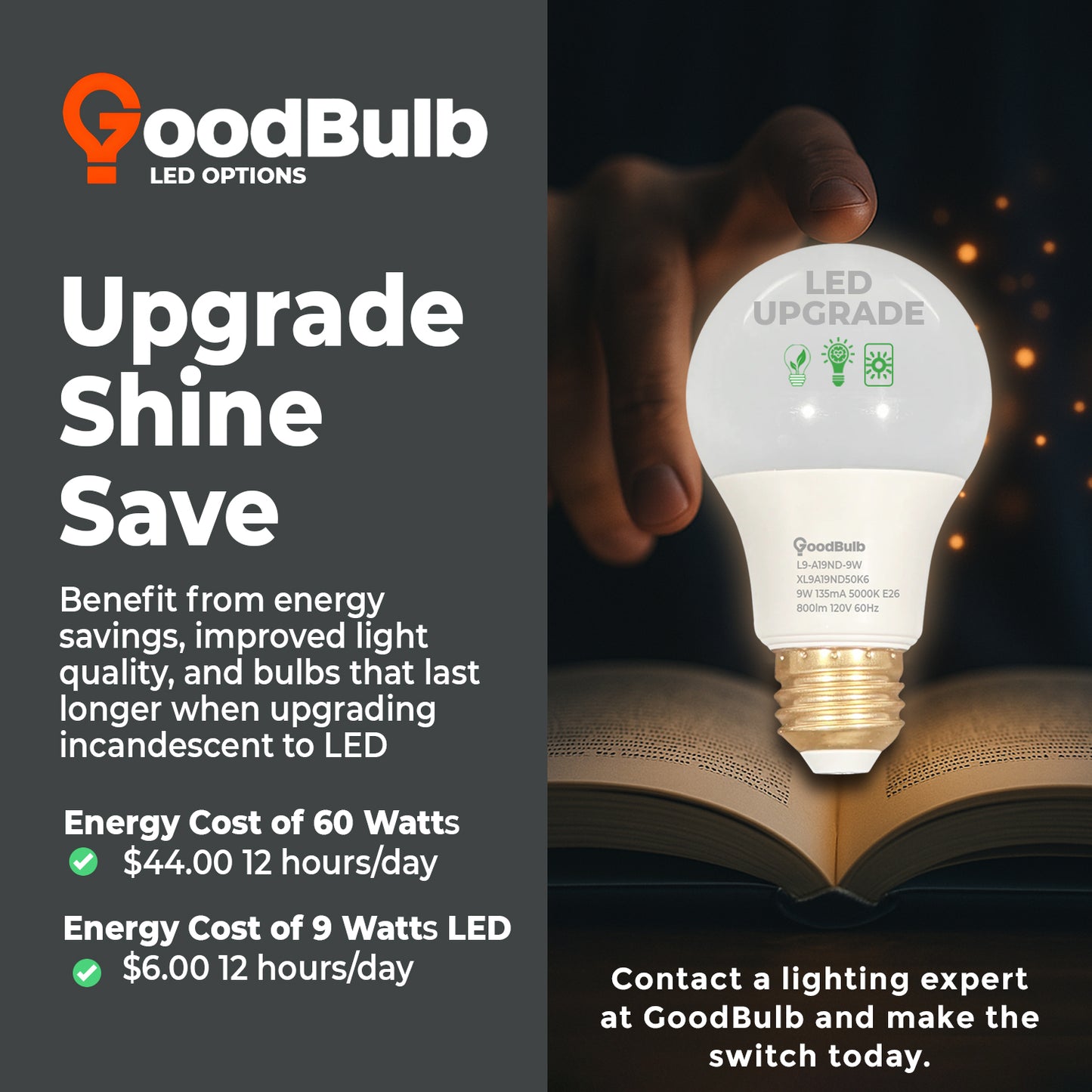 60 WATT REPLACEMENT – 9 WATT ROUGH SERVICE LED A19 – PURE WHITE – 800 LUMENS – 5000 KELVIN – NON DIMMABLE - 25,000 HOURS - 5 YEAR WARRANTY