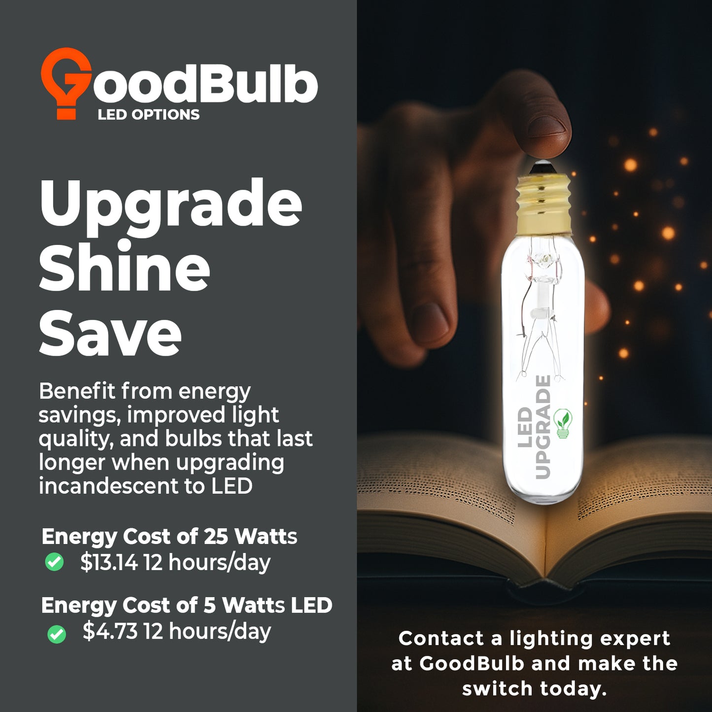 Himalayan Salt Lamp Light Bulb - 25 Watts - T6 Long - 150 Lumens - 5000 Life Hours - 120 Volts - E12 Brass Candelabra Base - Clear Finish