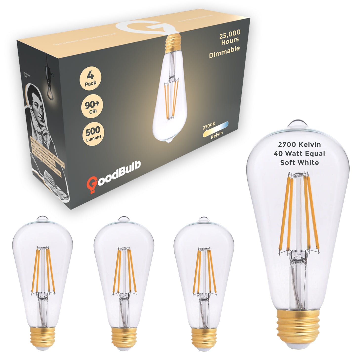 40 WATT REPLACEMENT – 5 WATT CRYSTAL CLEAR FINSIH LED A19 – 90+ HIGH CRI – SOFT INCANDESCENT SPARKLE – 500 LUMENS – 2700 KELVIN – THICK FILAMENT - 5 YEAR WARRANTY