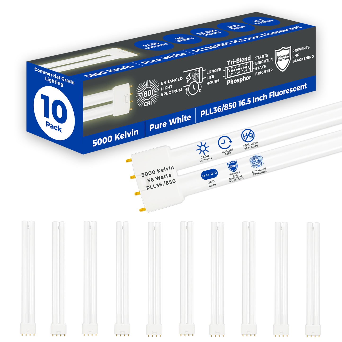 PLL36/850 - 36 Watt - 16.5 Inch Twin Tube CFL - 4-pin 2G11 Base - 5000K Pure White 2400 Lumen - 36,000 Life Hours
