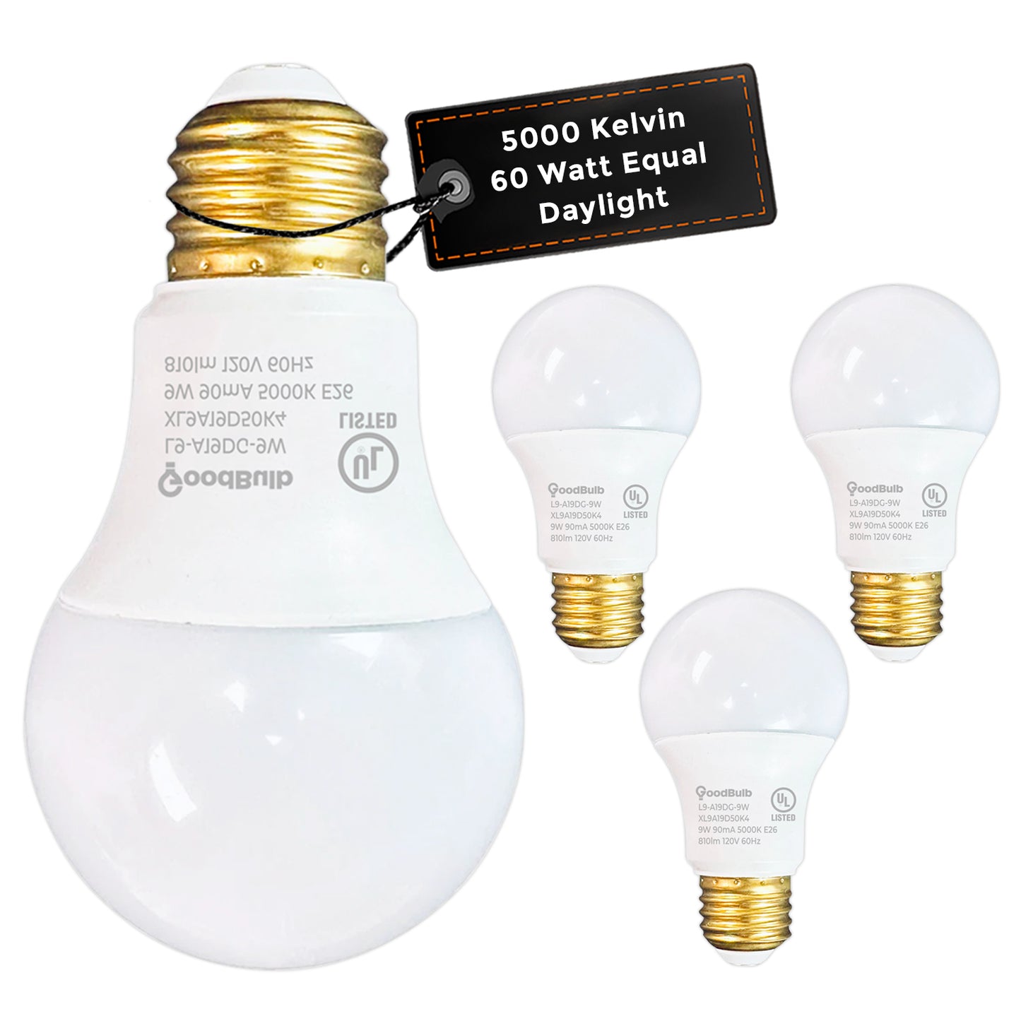 60 WATT UPGRADE – 9 WATT DIMMABLE LED A19 – 90+ HIGH CRI – PLATINUM PURE WHITE LIGHT – 810 LUMENS – 5000 KELVIN – ROUGH SERVICE - 25,000 HOURS & 5 YEAR WARRANTY