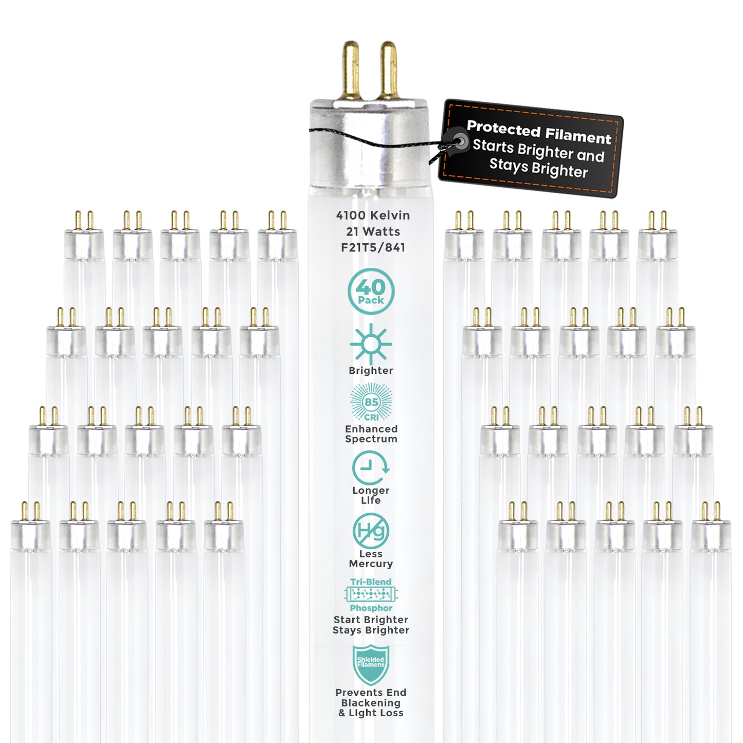 F21T5/841 - 21 Watt 34 Inch T5 Fluorescent Light Bulb - 4100K Cool White - 2100 Lumens - 36,000 Hours