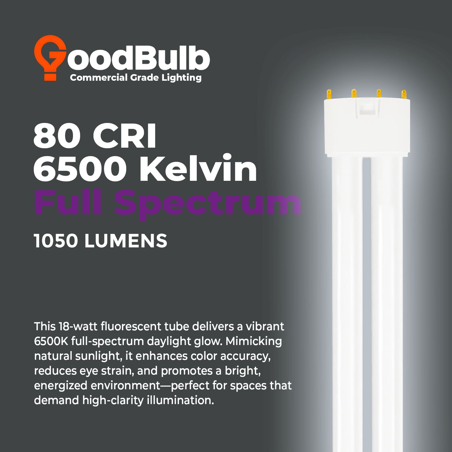 PLL18/865 - 18 Watt - 10.5 Inch Twin Tube CFL - 4-pin 2G11 Base - 6500K Full Spectrum 1050 Lumen - 36,000 Life Hours