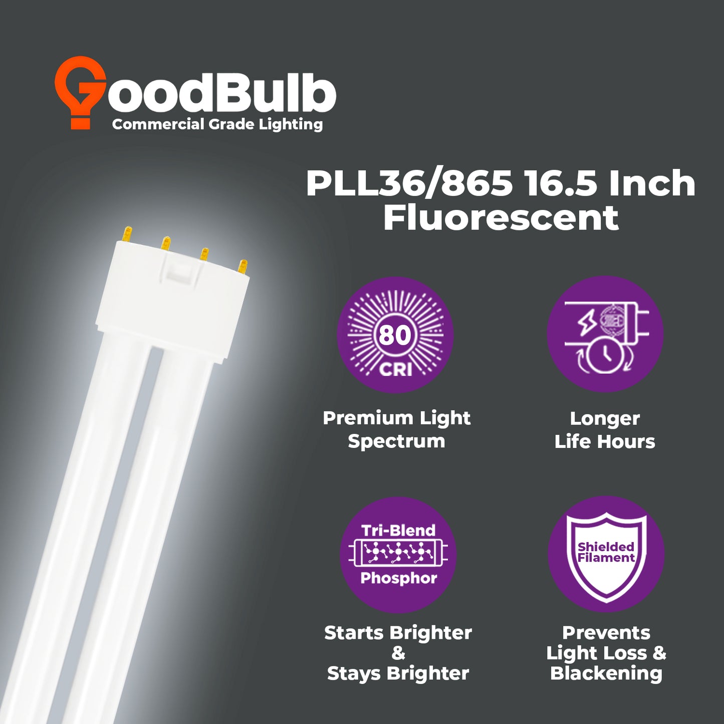 PLL36/865 - 36 Watt - 16.5 Inch Twin Tube CFL - 4-pin 2G11 Base - 6500K Full Spectrum 2400 Lumen - 36,000 Life Hours