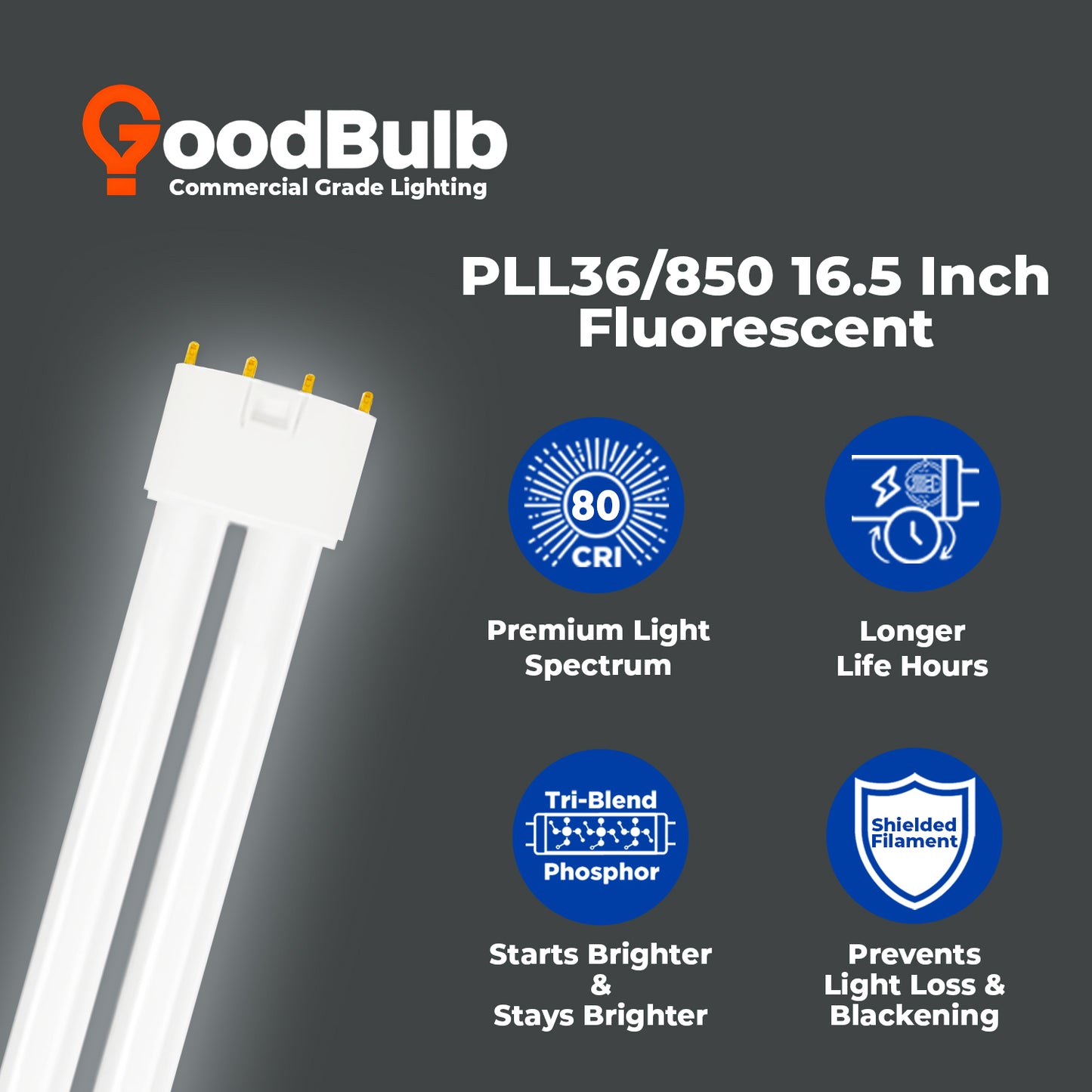 PLL36/850 - 36 Watt - 16.5 Inch Twin Tube CFL - 4-pin 2G11 Base - 5000K Pure White 2400 Lumen - 36,000 Life Hours