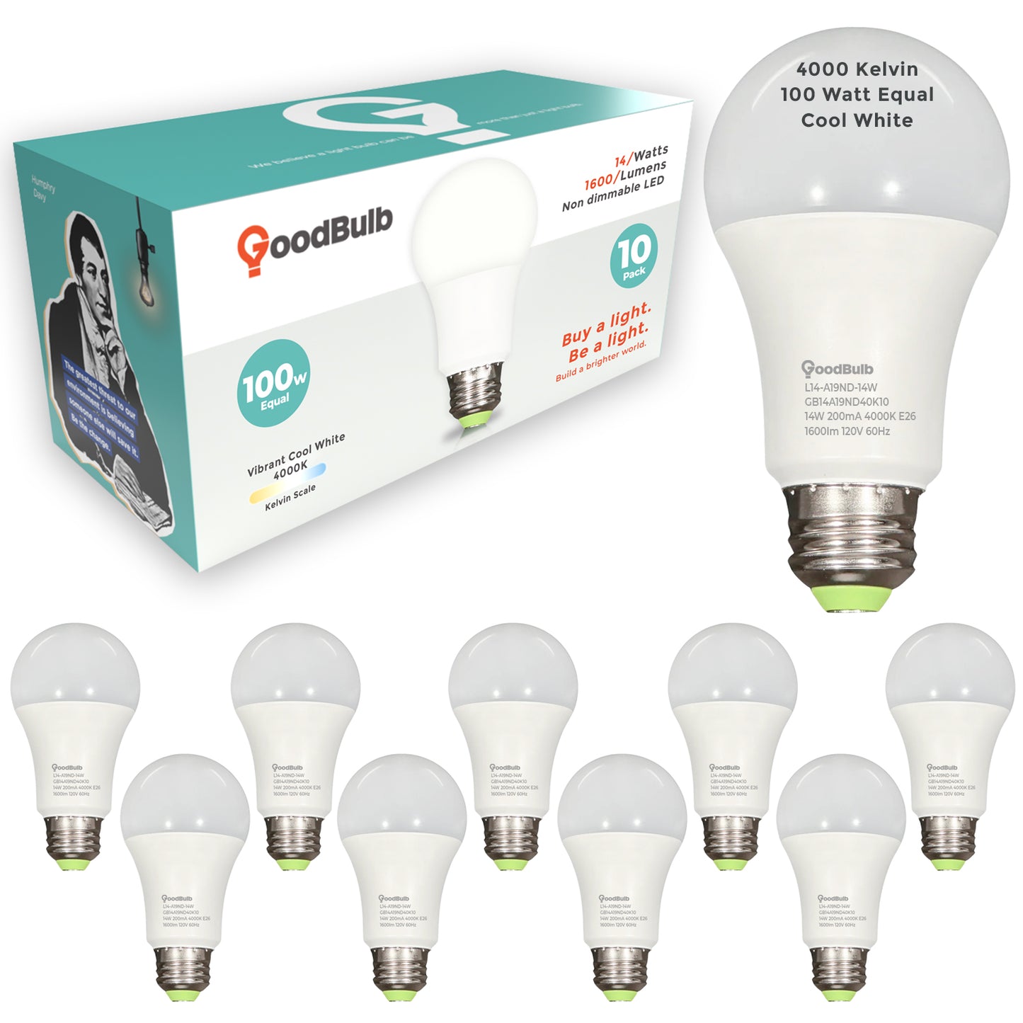 100 WATT EQUAL – 14 WATT Rugged Condition LED A19 – COOL WHITE – 1600 LUMENS – 4000 KELVIN – NON DIMMABLE - 15,000 HOURS - 2 YEAR WARRANTY