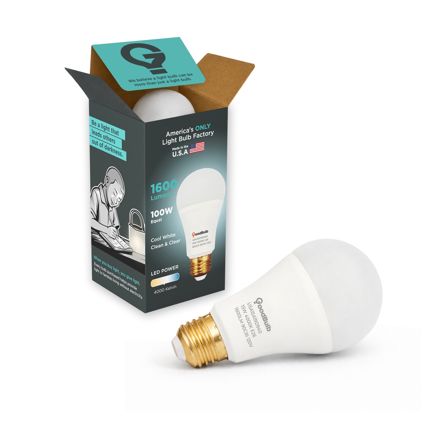 America's Only LED A19 4000K Light Bulb - 100 Watt Replacement<br>Clean Balanced Light, Bright and Powerful, Built to Last - Made in the USA