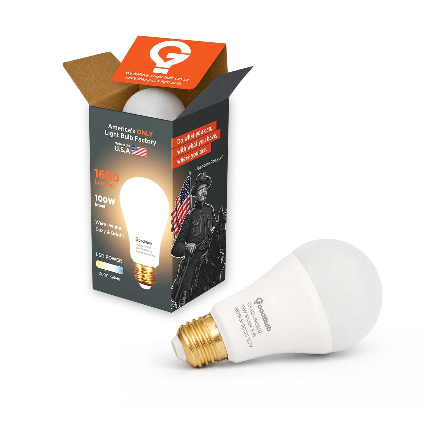 America's Only LED A19 3000K Light Bulb - 100 Watt Replacement<br>Soft Inviting Light, Bright and Powerful, Built to Last - Made in the USA
