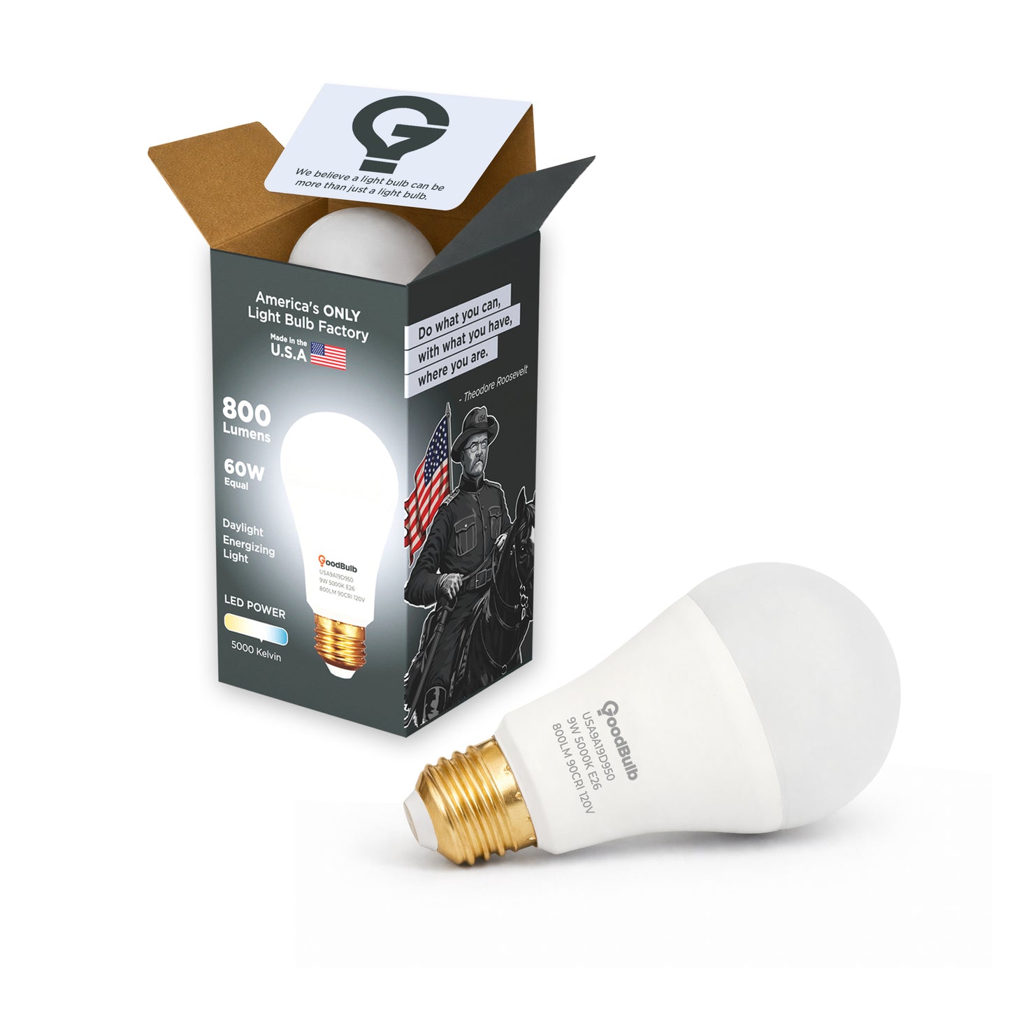 America's Only LED A19 5000K Light Bulb - Dimmable, 60 Watt Replacement<br>Crisp Daylight, True-to-Life Color, Built to Last - Made in the USA