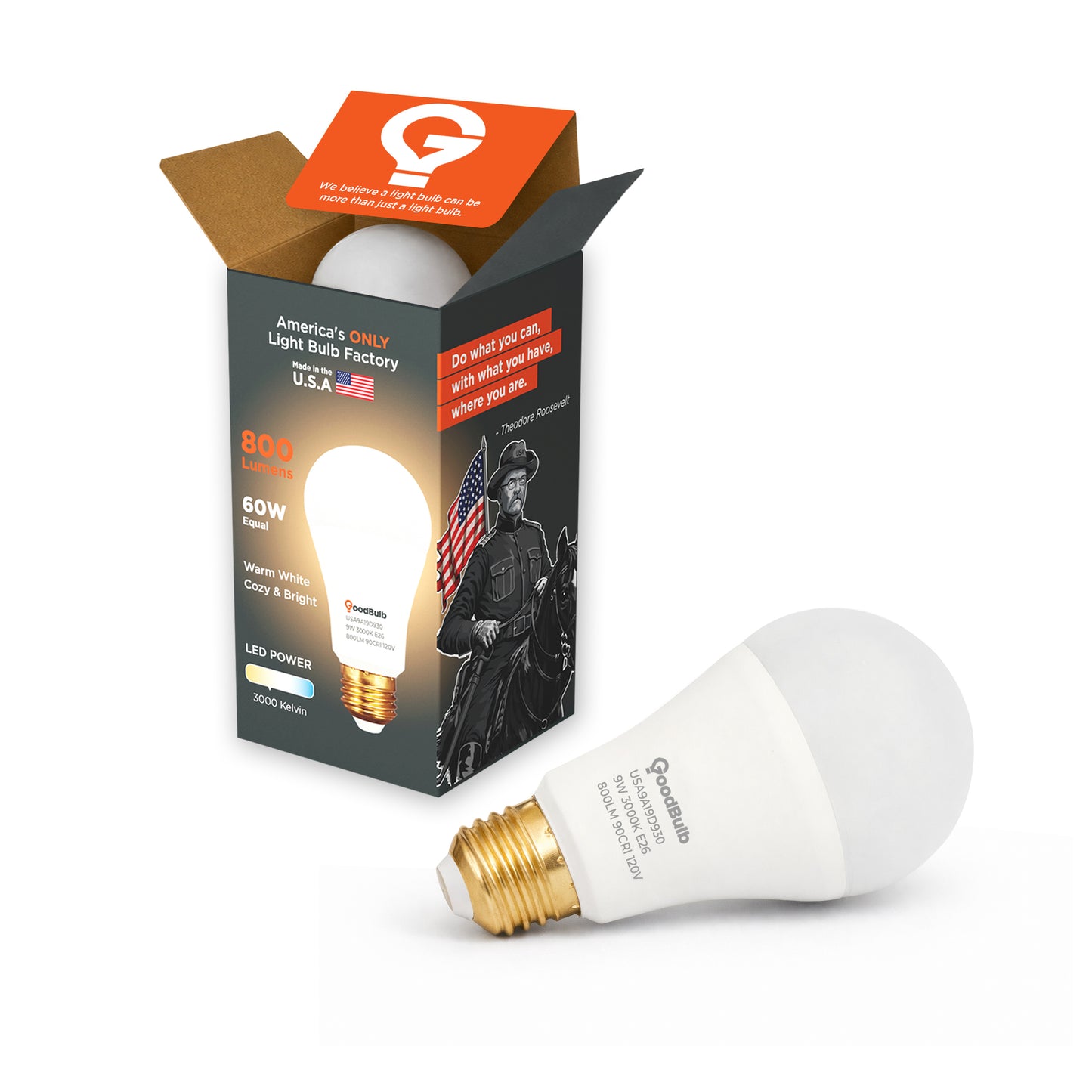 America's Only LED A19 3000K Light Bulb - Dimmable, 60 Watt Replacement<br>Soft Inviting Light, True-to-Life Color, Built to Last - Made in the USA