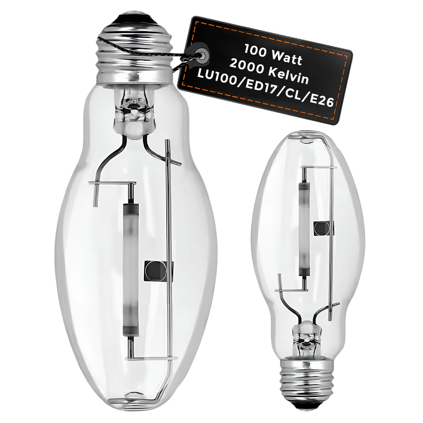 LU100/ED17/CL/E26 High Pressure Sodium HPS HID light bulb with clear ED17 shape and E26 base