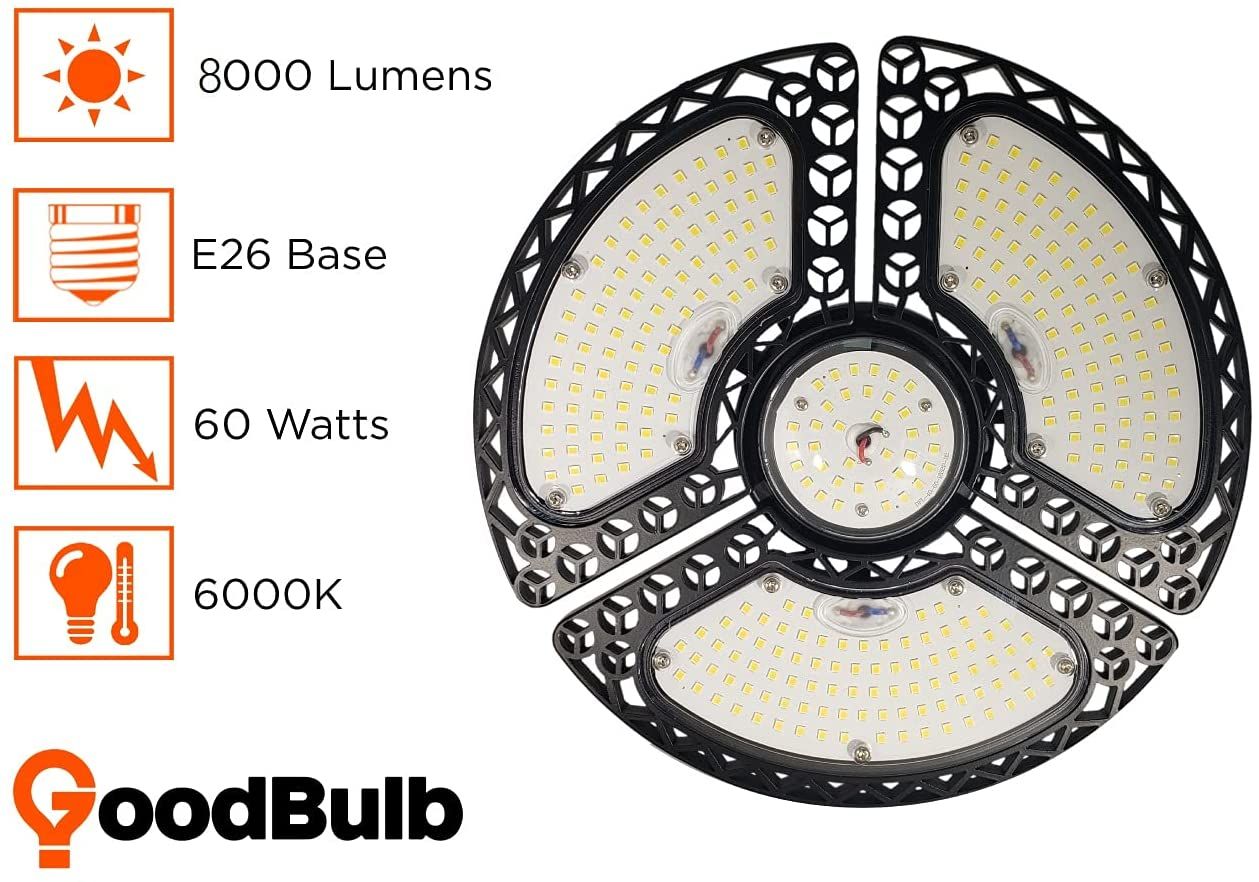 Extra bright area lights for shops and garages. 8000 lumens with a wide beam.