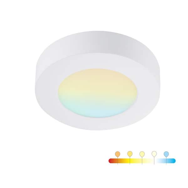 RUN BISON 10.5W LED Flush Mount Ceiling Light – 5CCT Selectable (2700K–5000K), 580 Lumens, 90 CRI, Dimmable, 5.5", White, ETL Listed